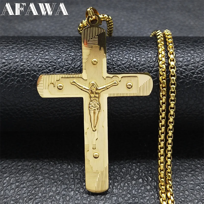 Jesus Cross Big Pendant Necklace for Women Men Stainless Steel Gold Color Christian Chain Jewelry collier hommes N2346S02
Jesus Cross Big Pendant Necklace for Women Men Stainless Steel Gold Color Christian Chain Jewelry collier hommes N2346S02