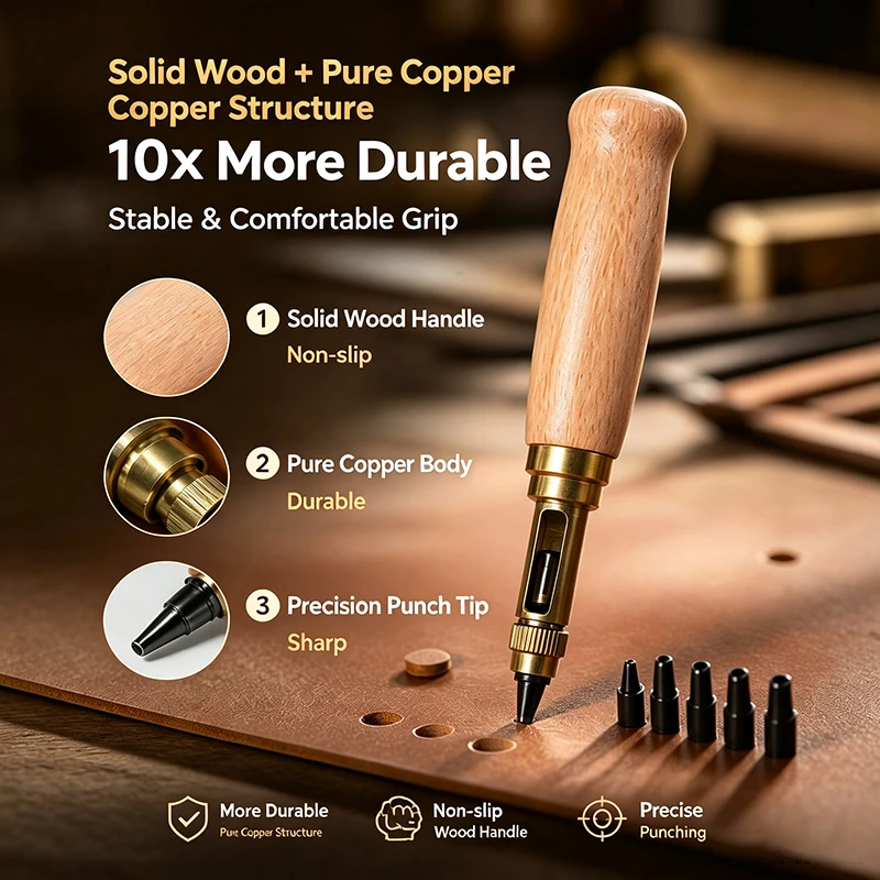 Automatic Leather Puncher With Wooden Handle And Copper Body Comes With 6 Different Size Drill Bits. A Diy Leather Crafting Tool
Automatic Leather Puncher With Wooden Handle And Copper Body Comes With 6 Different Size Drill Bits. A Diy Leather Crafting Tool