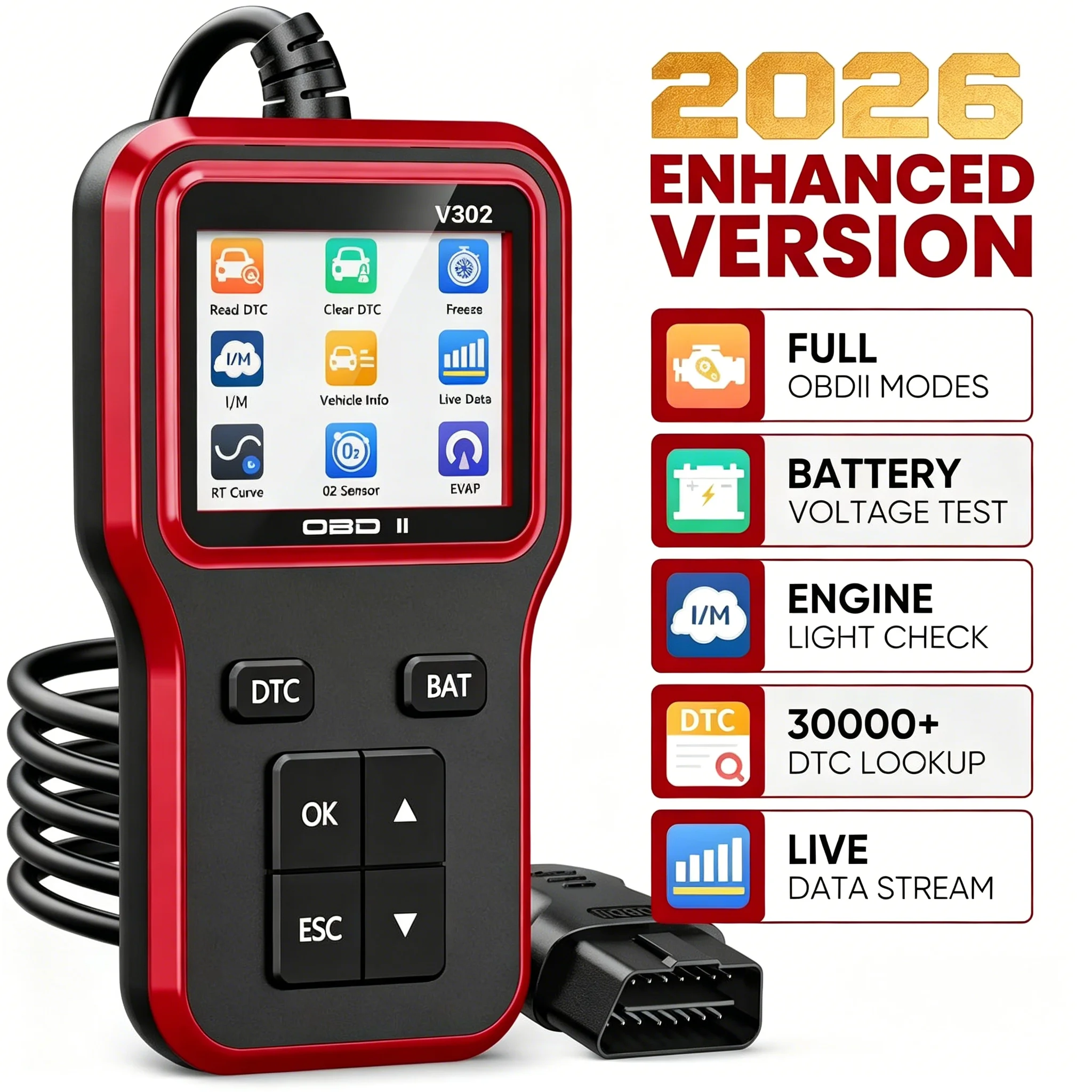 V302 Obd2 Car Scanner Battery Test Auto Diagnostic Tool Engine Code Reader
V302 Obd2 Car Scanner Battery Test Auto Diagnostic Tool Engine Code Reader