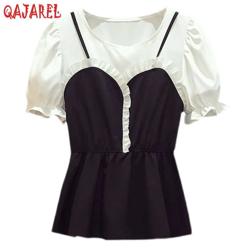 Women Black Patchwork Ruffled Puff Sleeve Blouses Summer Korean Vintage Casual Shirts 2024 Elegant Bodycon Office Lady Top Shirt
Women Black Patchwork Ruffled Puff Sleeve Blouses Summer Korean Vintage Casual Shirts 2024 Elegant Bodycon Office Lady Top Shirt