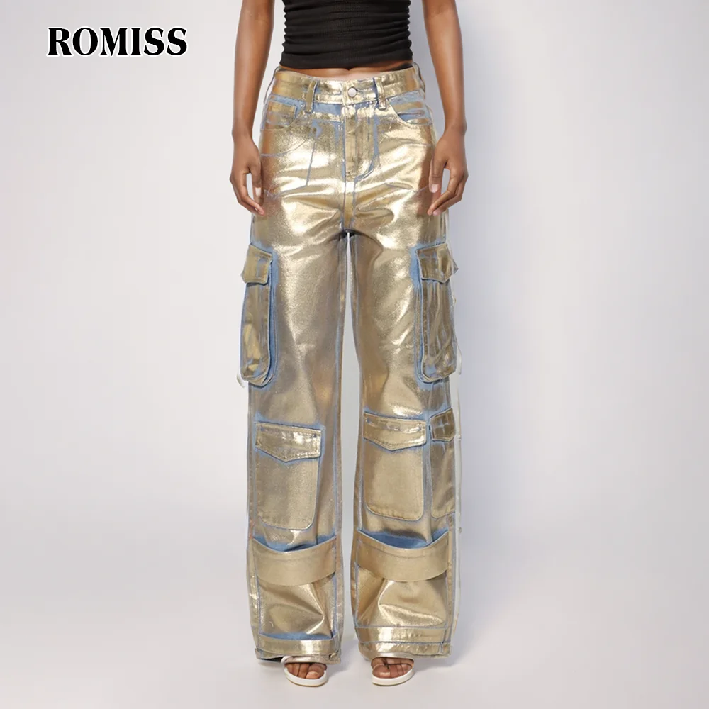 ROMISS Colorblock Streetwear Patchwork Pocket Pant For Women High Waist Spliced Zipper Denim Pants Female Fashion Style
ROMISS Colorblock Streetwear Patchwork Pocket Pant For Women High Waist Spliced Zipper Denim Pants Female Fashion Style