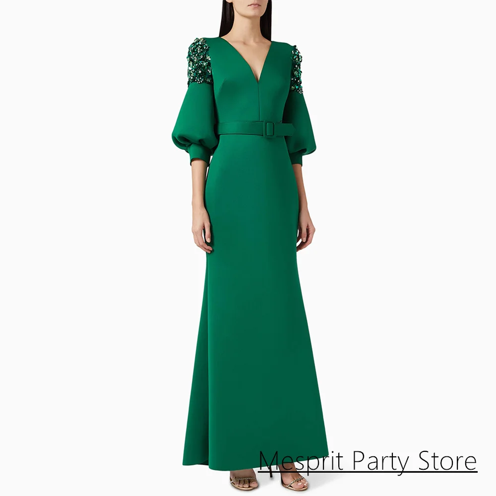 Green Mermaid Evening Dress Customized V Neck Puff Sleeves Crystal Sequined Flowers Satin Party Gown Special Occasion Dresses
Green Mermaid Evening Dress Customized V Neck Puff Sleeves Crystal Sequined Flowers Satin Party Gown Special Occasion Dresses