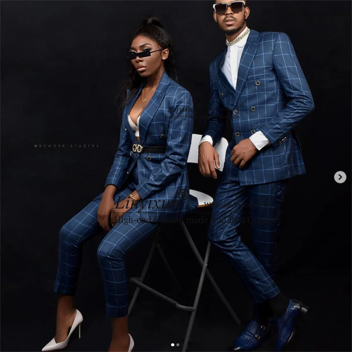 Fashion Plaid Mens Suit &Suit Women One Button Shawl Lapel Tuxedos Groomsmen Blazer 2 Pieces Sets Customized Women Costume
Fashion Plaid Mens Suit &Suit Women One Button Shawl Lapel Tuxedos Groomsmen Blazer 2 Pieces Sets Customized Women Costume