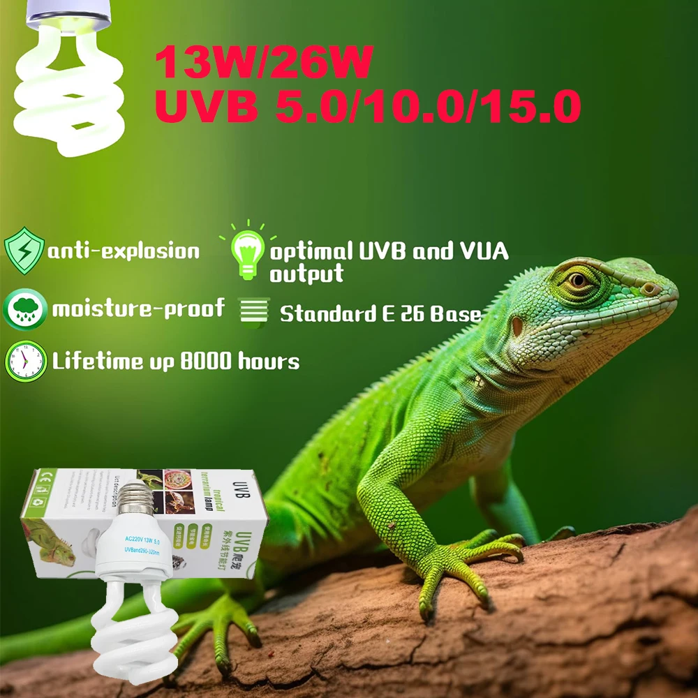 Reptile UVB 5.0/10.0/15.0 Lamp 13W/26W Lizard Heating Lamp Bulb Energy Saving Turtle Basking Light Reptile Terrarium Light
Reptile UVB 5.0/10.0/15.0 Lamp 13W/26W Lizard Heating Lamp Bulb Energy Saving Turtle Basking Light Reptile Terrarium Light
