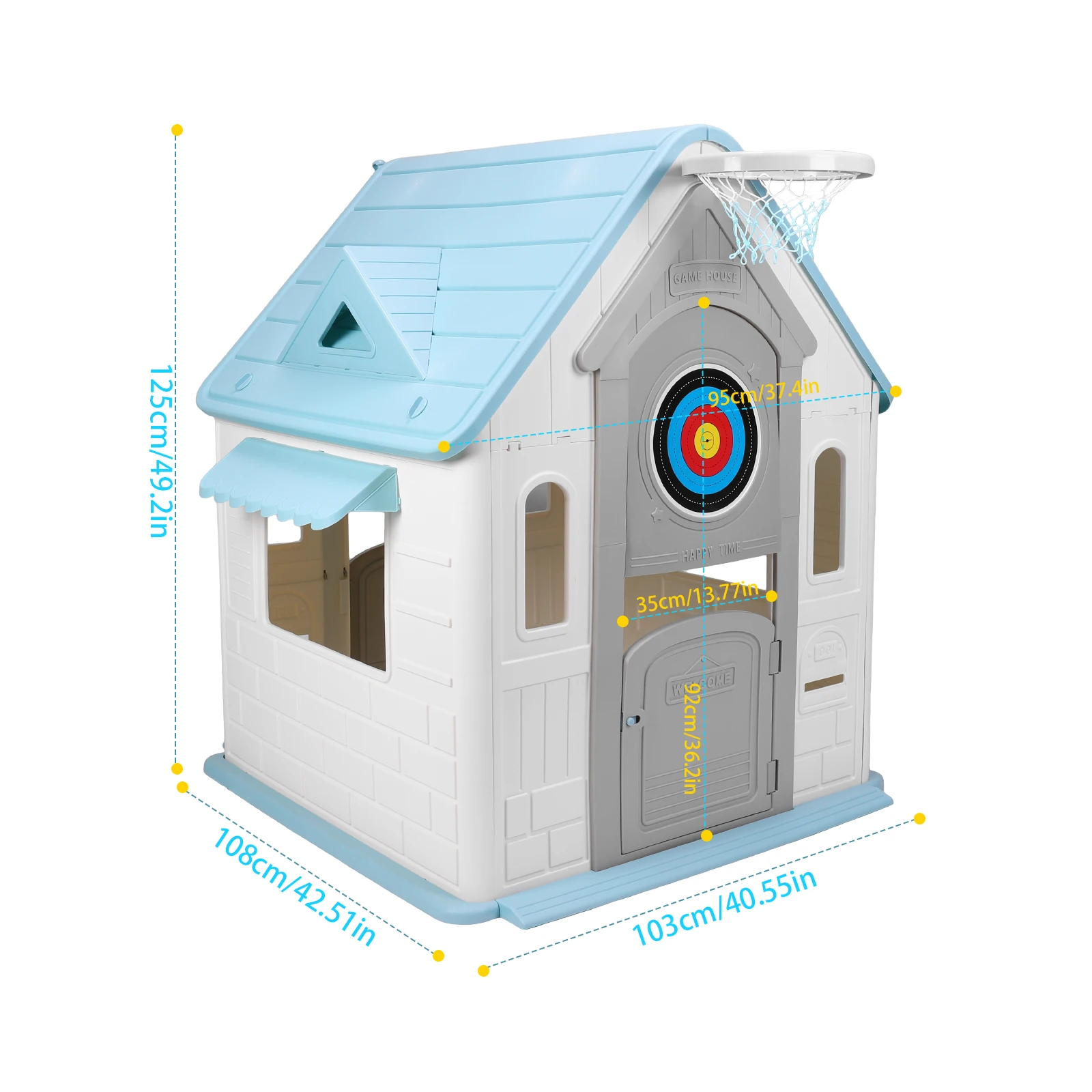 Kids Playhouse with Basketball Hoop Dartboard Garden Games Cottage Outdoor Playhouse for 2-5 Years
Kids Playhouse with Basketball Hoop Dartboard Garden Games Cottage Outdoor Playhouse for 2-5 Years