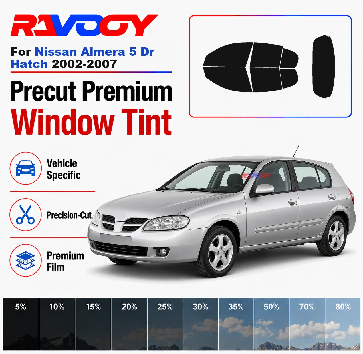 Premium Precut Window Tint Kit Front Rear Windows For Nissan Almera 5Dr Hatch 2002-2007 Complete Set Car Solar Nano Ceramic Film
Premium Precut Window Tint Kit Front Rear Windows For Nissan Almera 5Dr Hatch 2002-2007 Complete Set Car Solar Nano Ceramic Film