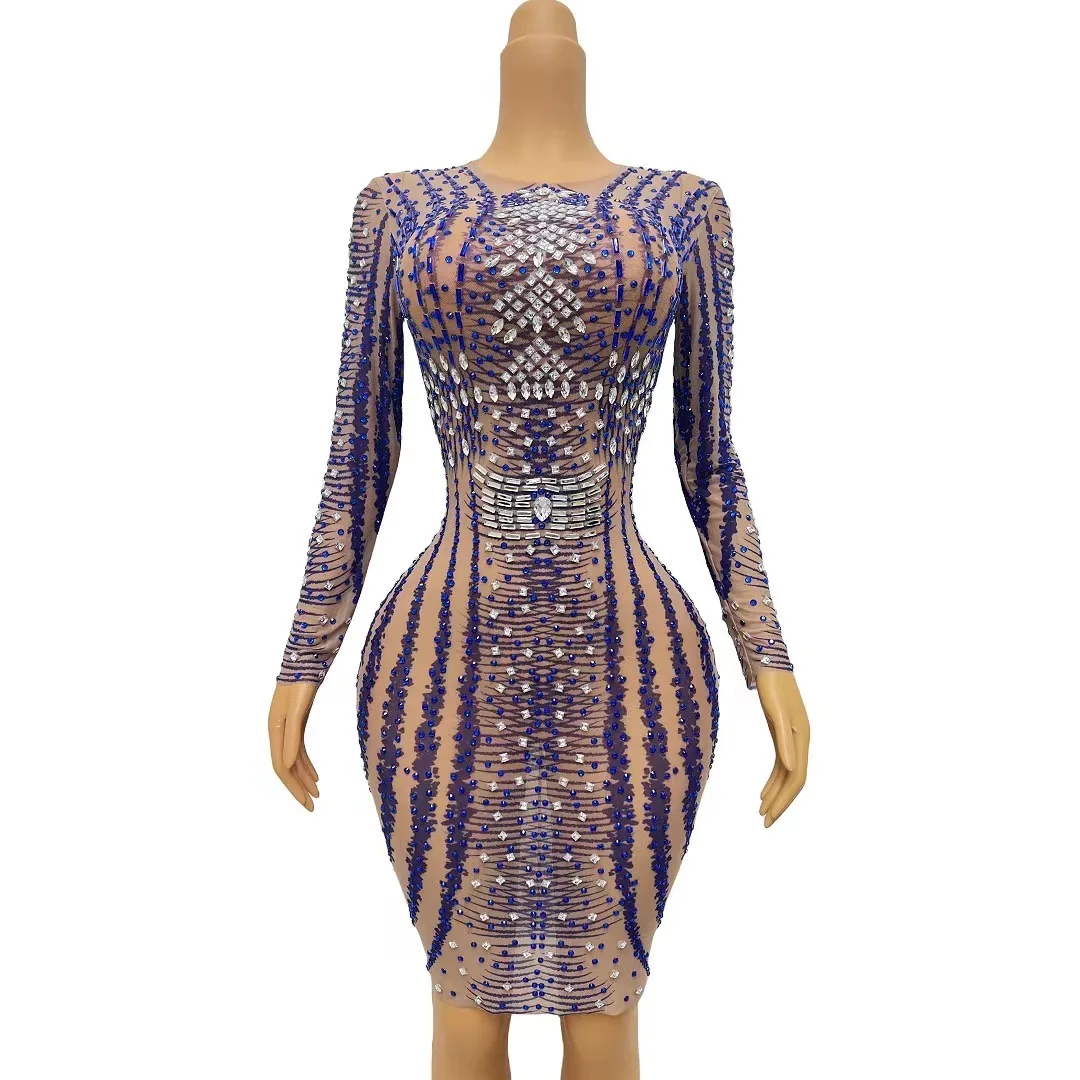 Shining Silver Blue Rhinestones TransparentMesh Crystals Dress Evening Outfit BirthdayCelebrate Stretch Dance Costume C118
Shining Silver Blue Rhinestones TransparentMesh Crystals Dress Evening Outfit BirthdayCelebrate Stretch Dance Costume C118