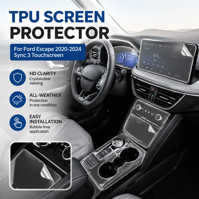 TPU Screen Protector Film for Ford Escape 2020-2024 Sync 3 Touchscreen - Clear, HD, All-Weather, Easy Installation
TPU Screen Protector Film for Ford Escape 2020-2024 Sync 3 Touchscreen - Clear, HD, All-Weather, Easy Installation