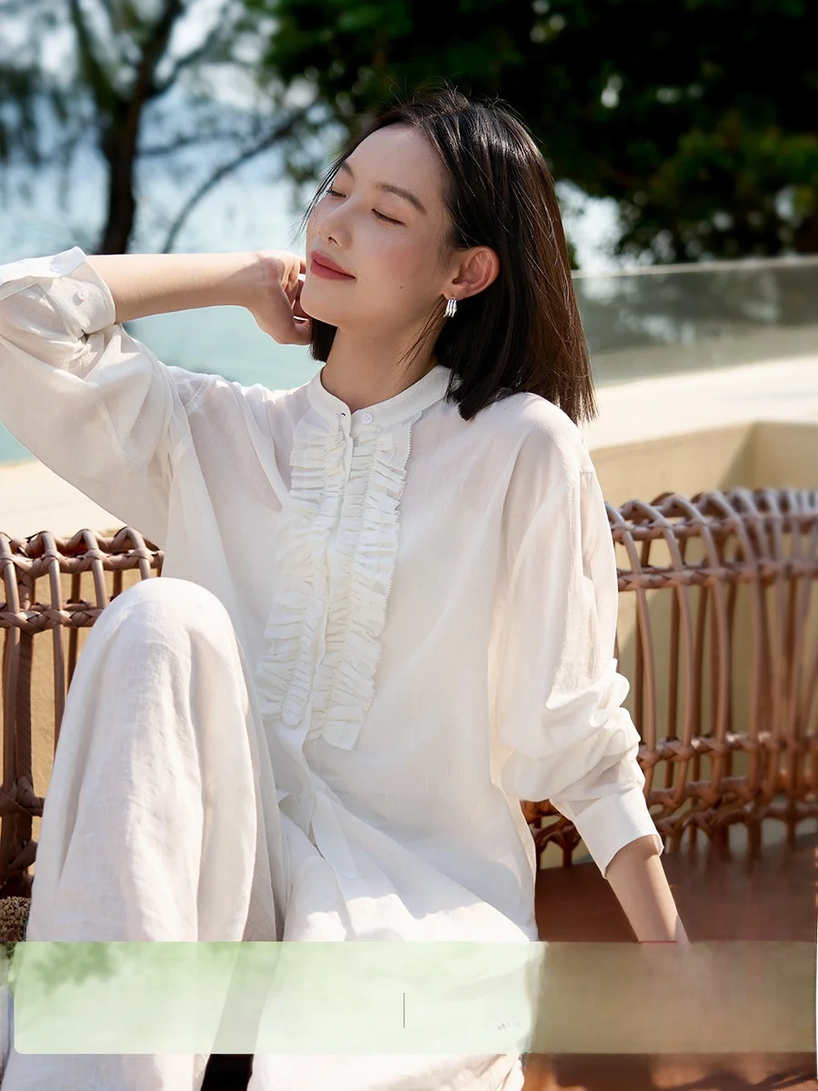 Elegant Cotton Shirt Women's Lazy Wood Ear Design Breathable Comfortable Straight Cut Long Sleeve round Neck Casual Office Wear
Elegant Cotton Shirt Women's Lazy Wood Ear Design Breathable Comfortable Straight Cut Long Sleeve round Neck Casual Office Wear