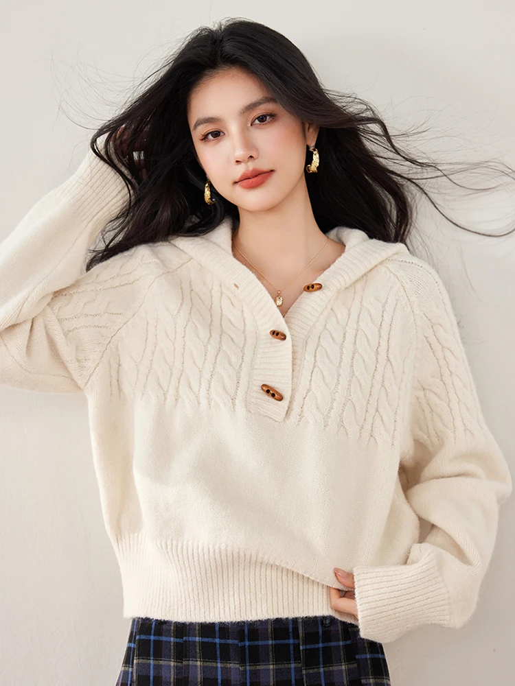 Women Autumn Winter Simplicity Buttons Hooded Sweater Solid Color Knitting Pullovers Tops Fashionable Versatile Knitwear
Women Autumn Winter Simplicity Buttons Hooded Sweater Solid Color Knitting Pullovers Tops Fashionable Versatile Knitwear