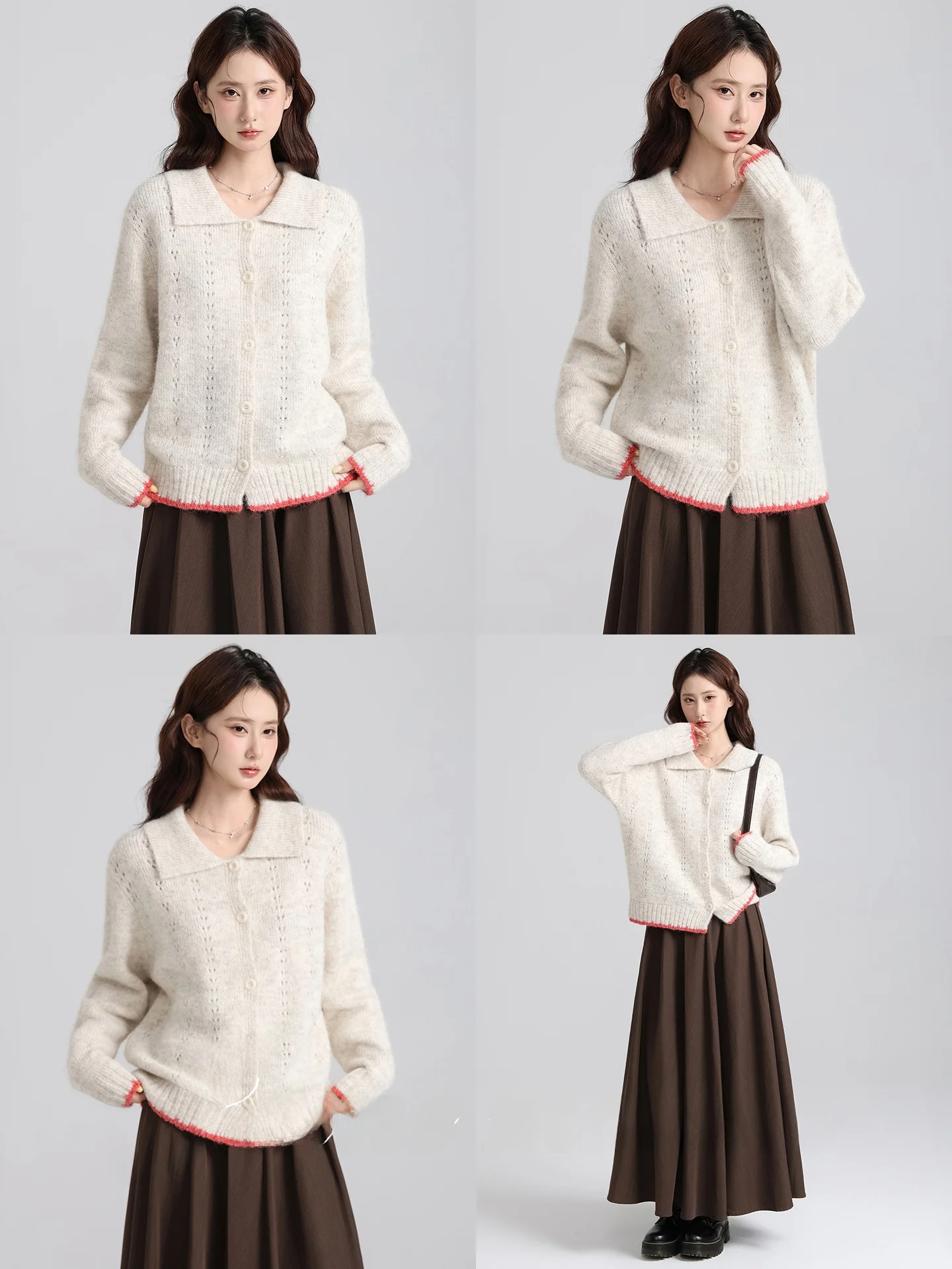 Korean Style Thickened Knitted Open Cardigan Women's Autumn Winter Loose Sweet Temperament Top Hollow Design Doll Collar Sweater
Korean Style Thickened Knitted Open Cardigan Women's Autumn Winter Loose Sweet Temperament Top Hollow Design Doll Collar Sweater