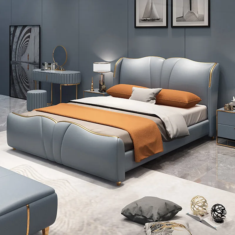 &Modern Simple Upholstered Luxury Leather Bed Bedroom Set Furniture Home Adult Room Solid Wood Frame Double king Size Bed
&Modern Simple Upholstered Luxury Leather Bed Bedroom Set Furniture Home Adult Room Solid Wood Frame Double king Size Bed