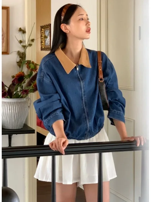 Retro Dongda Gate 2025 Autumn Loose Fit ort Denim Jaet Women's Casual Collar Colion Color Zipper ket Polyester Fiber
Retro Dongda Gate 2025 Autumn Loose Fit ort Denim Jaet Women's Casual Collar Colion Color Zipper ket Polyester Fiber