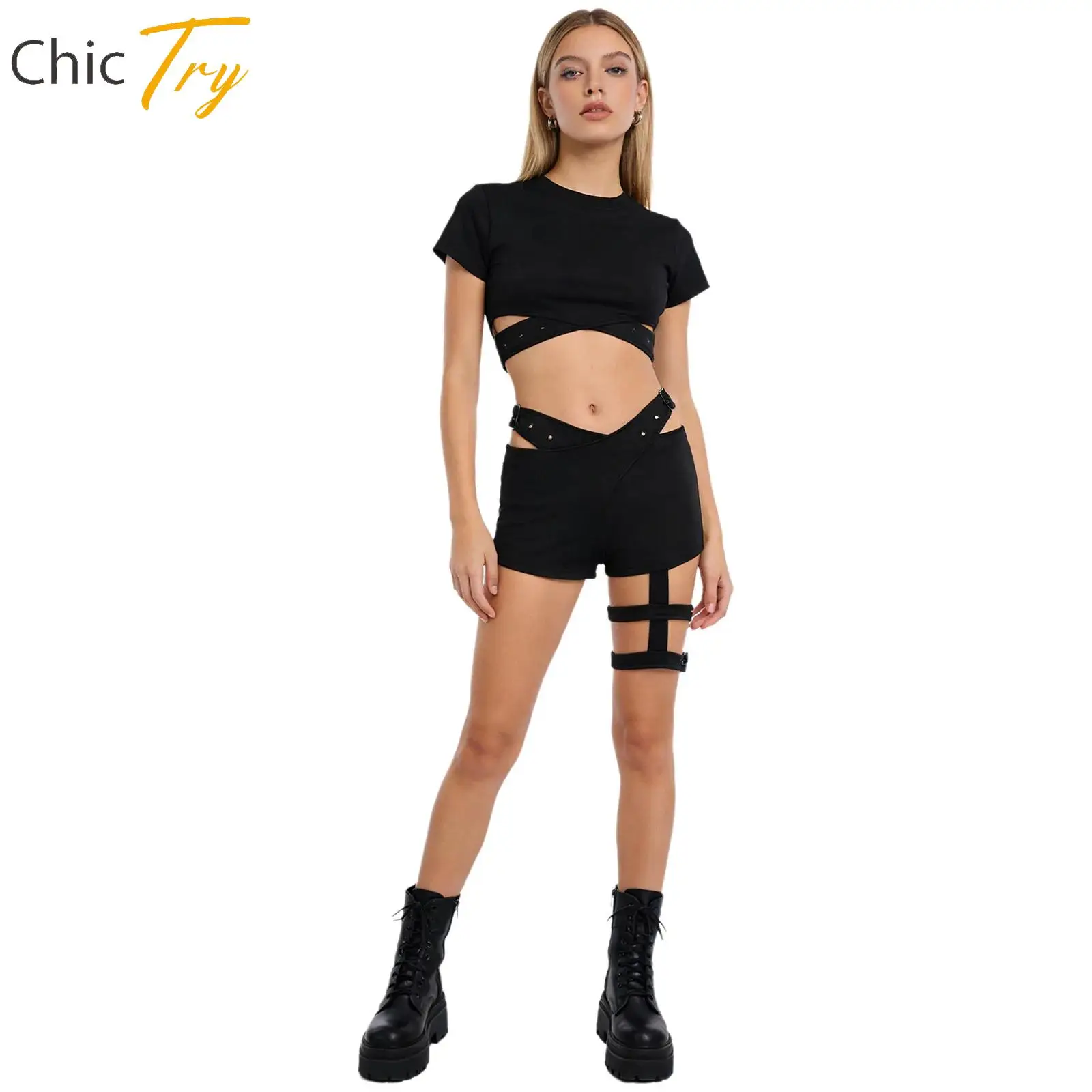 Womens Yoga Dance Costume Adjustable Buckled Cutout Cross Waistband Gym Shorts with Leg Rings for Music Festival Party Clubwear
Womens Yoga Dance Costume Adjustable Buckled Cutout Cross Waistband Gym Shorts with Leg Rings for Music Festival Party Clubwear