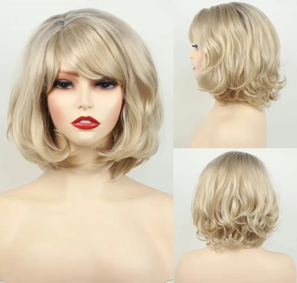 Synthetic Short Wig Wavy Blonde Daily Cosplay Party Wig with Bangs For Women Daily Wear Fake Hair High Temperature Fiber
Synthetic Short Wig Wavy Blonde Daily Cosplay Party Wig with Bangs For Women Daily Wear Fake Hair High Temperature Fiber