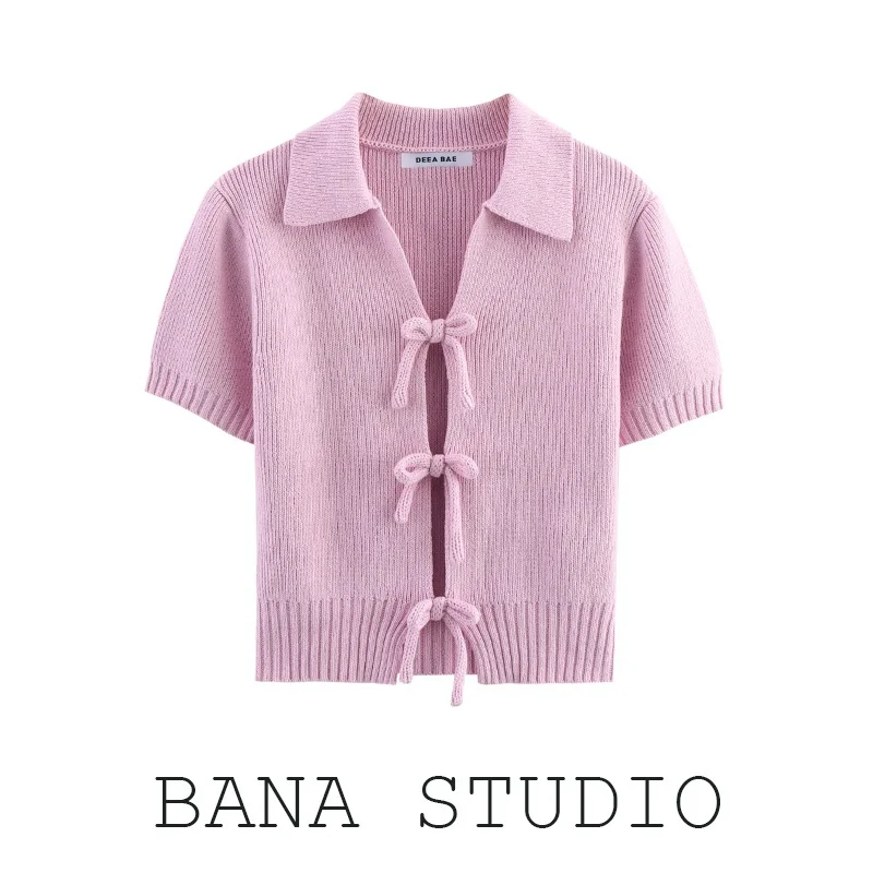 Sweet Pink Bowknot Collar ort Knitted Open Cardigan Women's Loose Fit Summer Regular Thin Pure Color Knitted Top
Sweet Pink Bowknot Collar ort Knitted Open Cardigan Women's Loose Fit Summer Regular Thin Pure Color Knitted Top