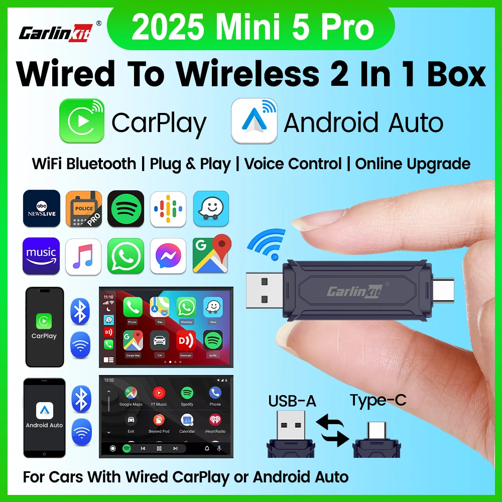 2025 CarlinKit Mini5 Pro Wireless Car Play&Android Auto Online Update WiFi Bluetooth Auto Wireless Stable Fast Connect Smart Box
2025 CarlinKit Mini5 Pro Wireless Car Play&Android Auto Online Update WiFi Bluetooth Auto Wireless Stable Fast Connect Smart Box