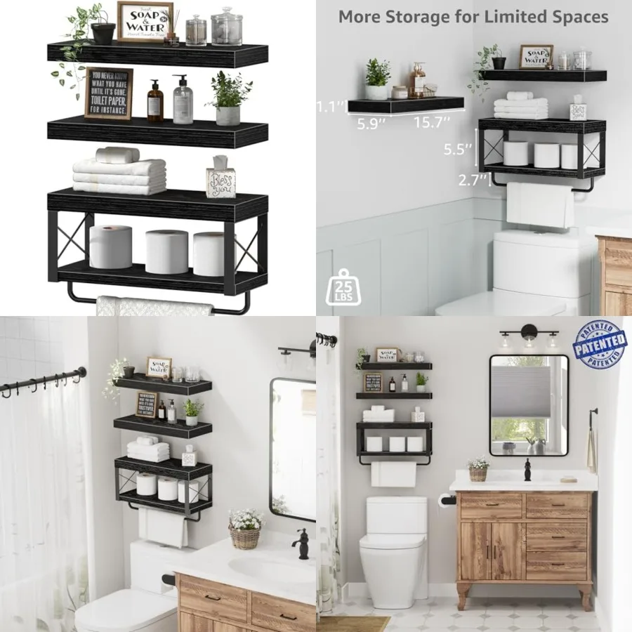 Bathroom Shelves Over Toilet - Floating Shelf for Wall Toilet Paper Storage Farmhouse 16 inch Set of 3, 029-40B3
Bathroom Shelves Over Toilet - Floating Shelf for Wall Toilet Paper Storage Farmhouse 16 inch Set of 3, 029-40B3