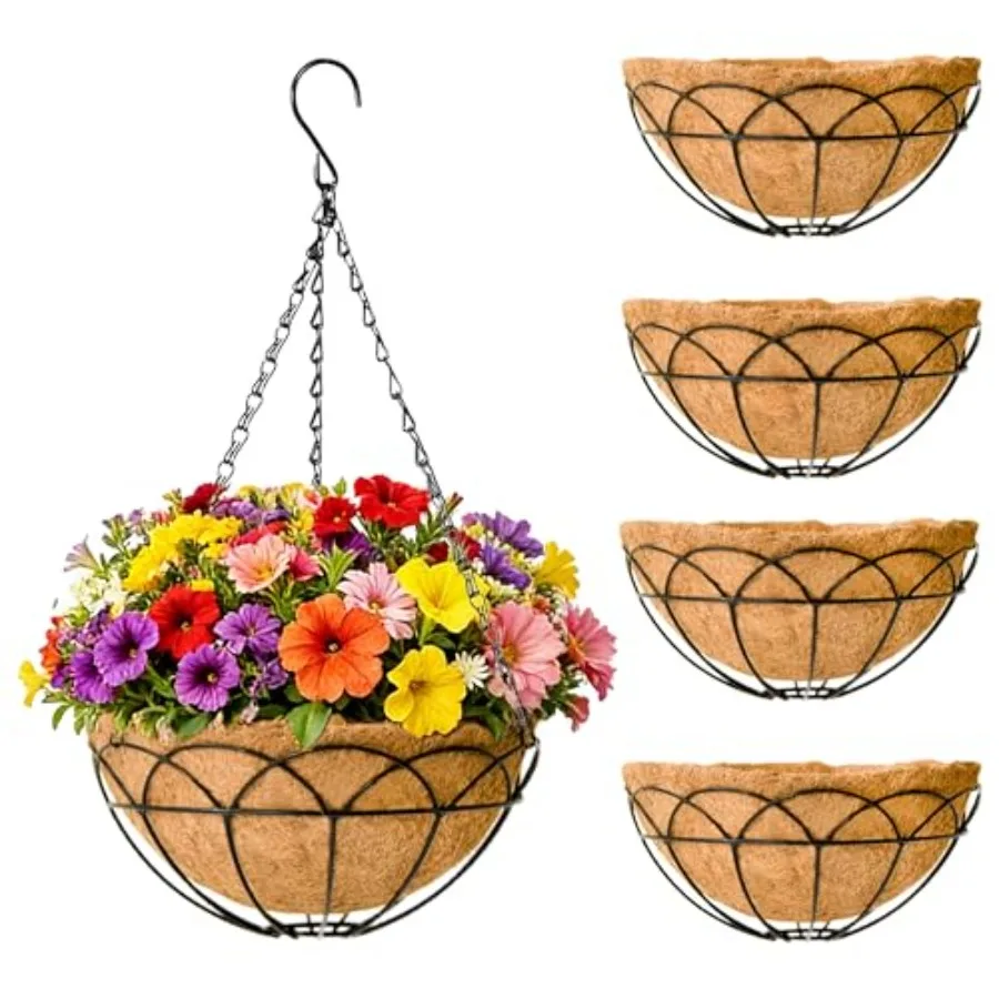 4-Pack Outdoor Metal Hanging Baskets Black Round Flower Pot with Coconut Fiber Lining Decorative Wire Hanging Planter Suitable
4-Pack Outdoor Metal Hanging Baskets Black Round Flower Pot with Coconut Fiber Lining Decorative Wire Hanging Planter Suitable