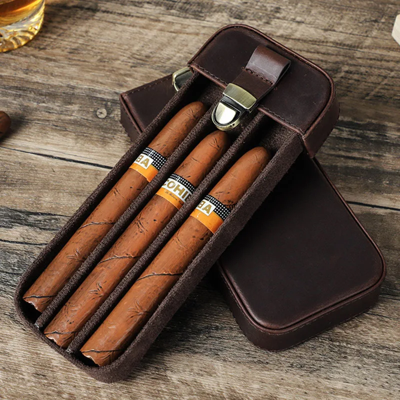 Genuine Leather 3-Slot Cigar Case Portable Travel Cigar Storage Organizer Cowhide Suede Lined Cigar Humidor Protection Case Bag
Genuine Leather 3-Slot Cigar Case Portable Travel Cigar Storage Organizer Cowhide Suede Lined Cigar Humidor Protection Case Bag