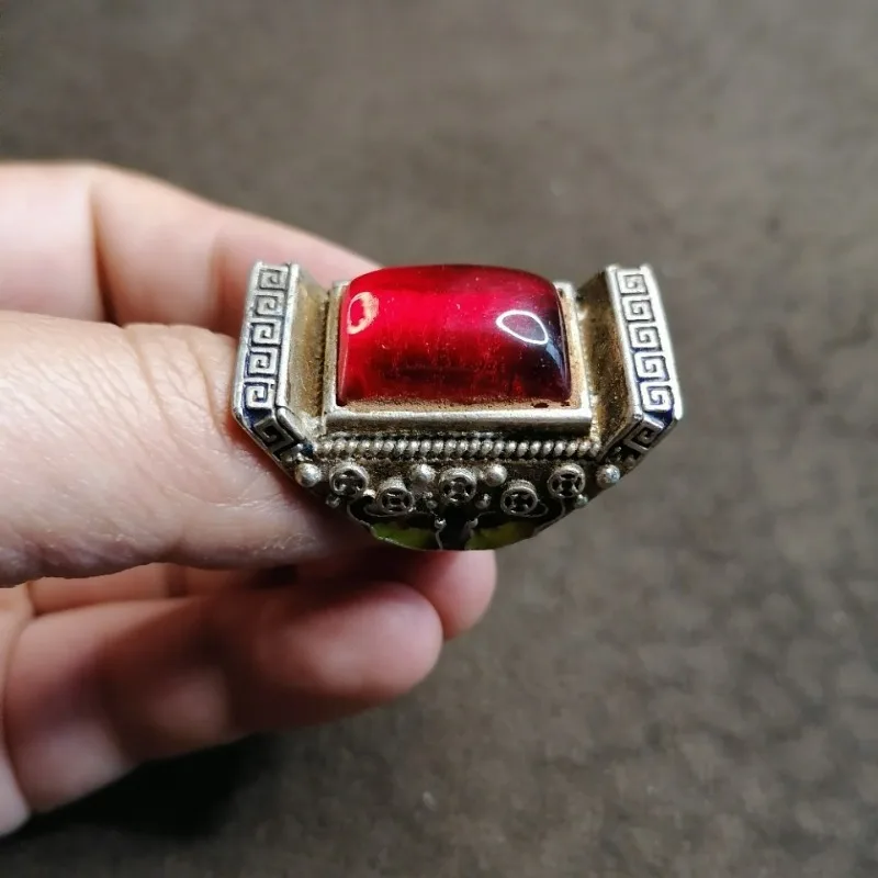 Antique Old Silver Ring, Rectangular Ruby Inlay, Coin Pattern, Adjustable Open Band Collectible Jewelry
Antique Old Silver Ring, Rectangular Ruby Inlay, Coin Pattern, Adjustable Open Band Collectible Jewelry