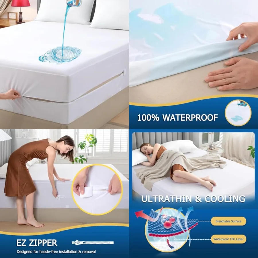 Full Waterproof Zippered Mattress Encasement, Breathable, Noiseless, Machine-Washable Zipped Mattress Cover, Fitting 7" - 13" Deep Mattress
Full Waterproof Zippered Mattress Encasement, Breathable, Noiseless, Machine-Washable Zipped Mattress Cover, Fitting 7" - 13" Deep Mattress