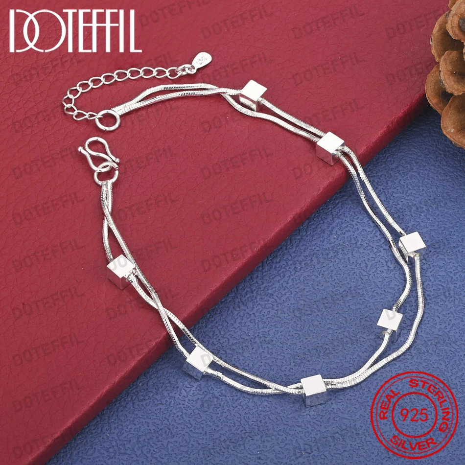 925 Sterling Silver 8-inch Delicate Double-Layer Snake Chain Square Bead Bracelet for Women's Wedding Party Jewelry
925 Sterling Silver 8-inch Delicate Double-Layer Snake Chain Square Bead Bracelet for Women's Wedding Party Jewelry