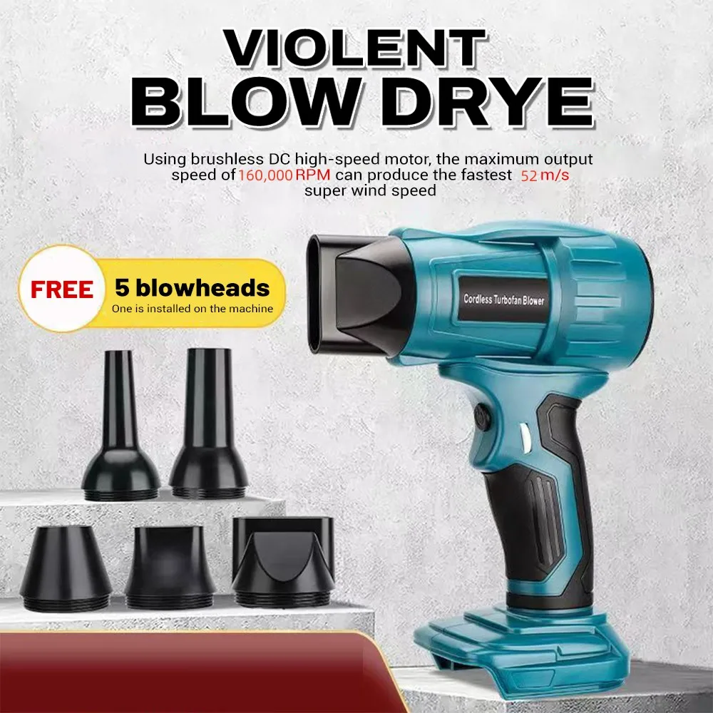 350W Violent Fan Blow Dryer 160000RPM Brushless Handheld Electric Turbo Jet Fan For Makita/Dewalt/Milwaukee 18V Li-ion Battery
350W Violent Fan Blow Dryer 160000RPM Brushless Handheld Electric Turbo Jet Fan For Makita/Dewalt/Milwaukee 18V Li-ion Battery