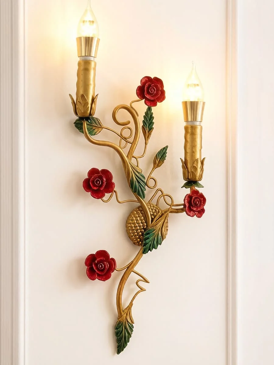 French Gold Wall Lamp With Red Ceramic Rose Flower Bedroom Wall Sconce Retro Lighting Living Room Hallway Wall Mounted Lights
French Gold Wall Lamp With Red Ceramic Rose Flower Bedroom Wall Sconce Retro Lighting Living Room Hallway Wall Mounted Lights