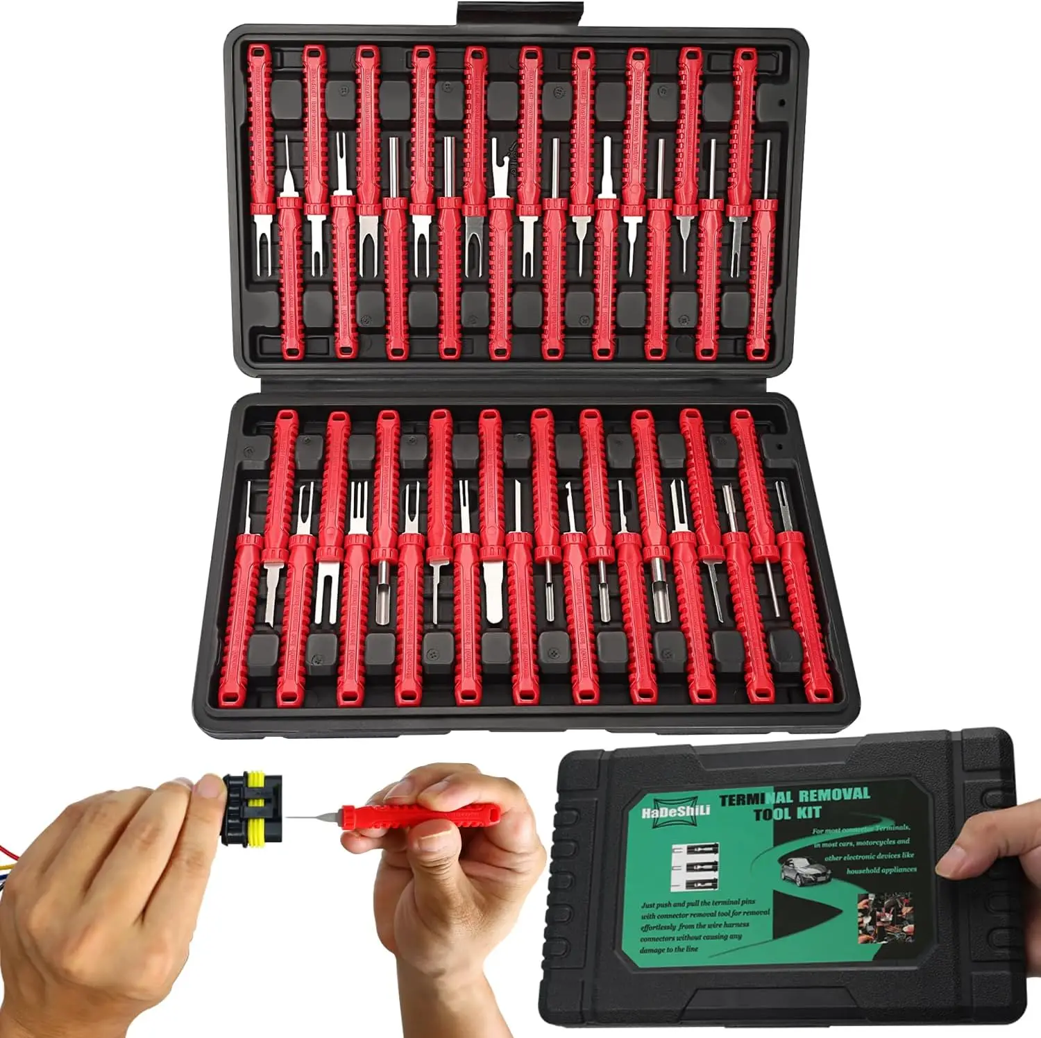 41-Piece Terminal Pin Removal Tool Kit with Case, Automotive & Household Connector Tools, Red
41-Piece Terminal Pin Removal Tool Kit with Case, Automotive & Household Connector Tools, Red