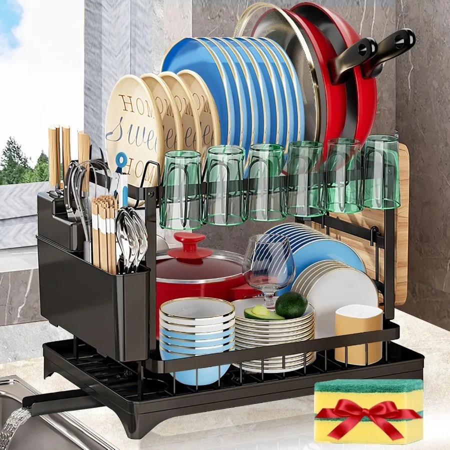 Dish Drying Rack 2 Tier Large Dish Drying Rack for Kitchen Counter with Drainboard Stainless Steel Dish Drainer for Dish Knifes
Dish Drying Rack 2 Tier Large Dish Drying Rack for Kitchen Counter with Drainboard Stainless Steel Dish Drainer for Dish Knifes