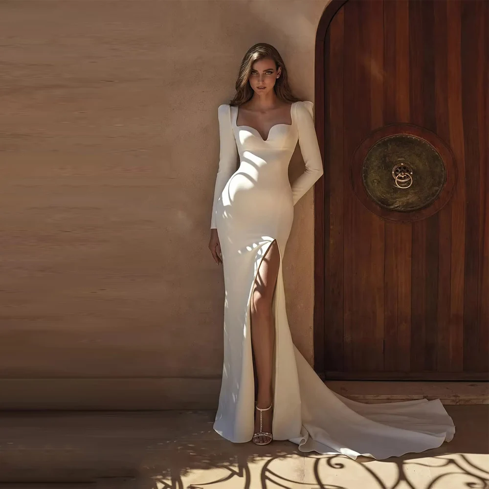 Sweetheart Collar Women Wedding Dresses Sexy Satin Long Sleeves Mermaid Bridal Gowns Princess Ball Vestido De Novias Customized
Sweetheart Collar Women Wedding Dresses Sexy Satin Long Sleeves Mermaid Bridal Gowns Princess Ball Vestido De Novias Customized