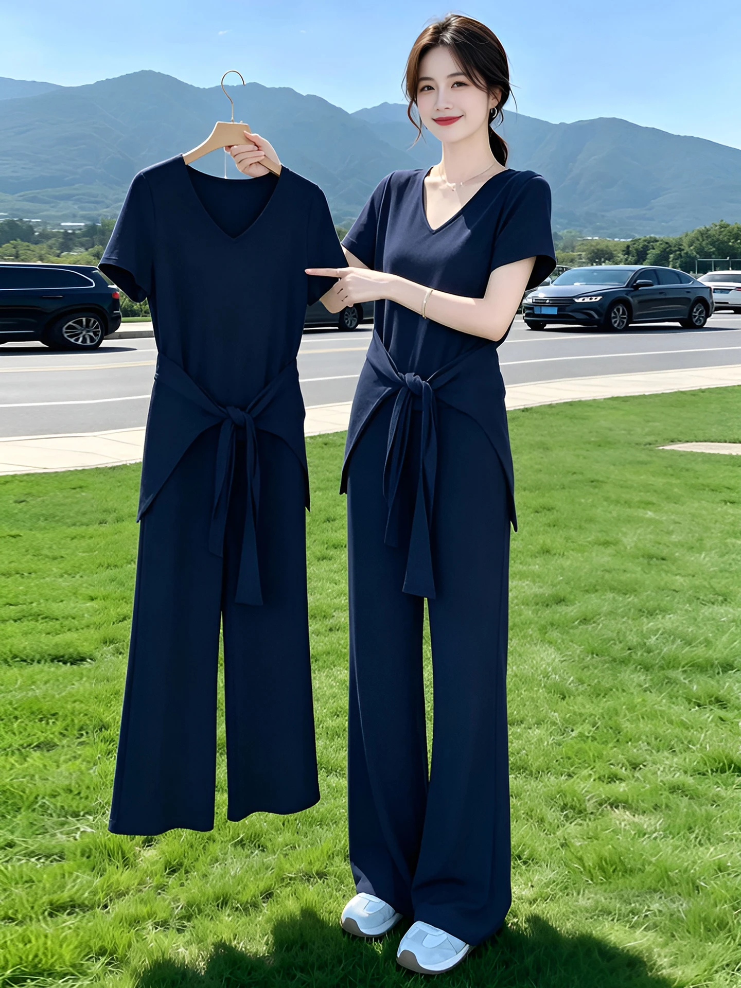 Korean Style Pure Desire Fashion Set Women's Summer Elegance V-neck Short Sleeve T-shirt Shawl Casual Pants Three-piece Set
Korean Style Pure Desire Fashion Set Women's Summer Elegance V-neck Short Sleeve T-shirt Shawl Casual Pants Three-piece Set