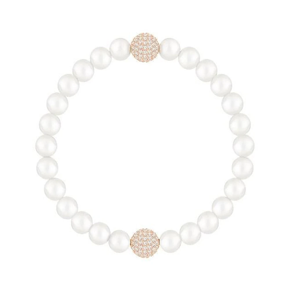 White Pearl Bracelet with Rose Gold Pavé Crystal Ball Accents
White Pearl Bracelet with Rose Gold Pavé Crystal Ball Accents