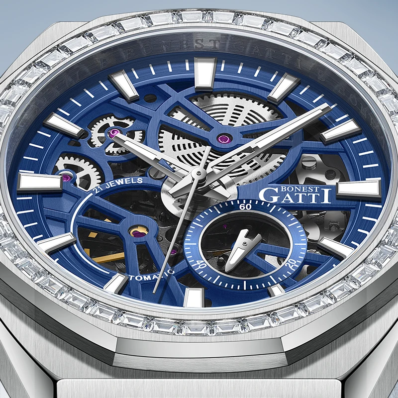 BONEST GATTI Luxury Diamond Bezel Automatic Watch Men Skeleton Dial 316L Steel Sapphire 5ATM Waterproof Mechanical Wristwatch
BONEST GATTI Luxury Diamond Bezel Automatic Watch Men Skeleton Dial 316L Steel Sapphire 5ATM Waterproof Mechanical Wristwatch