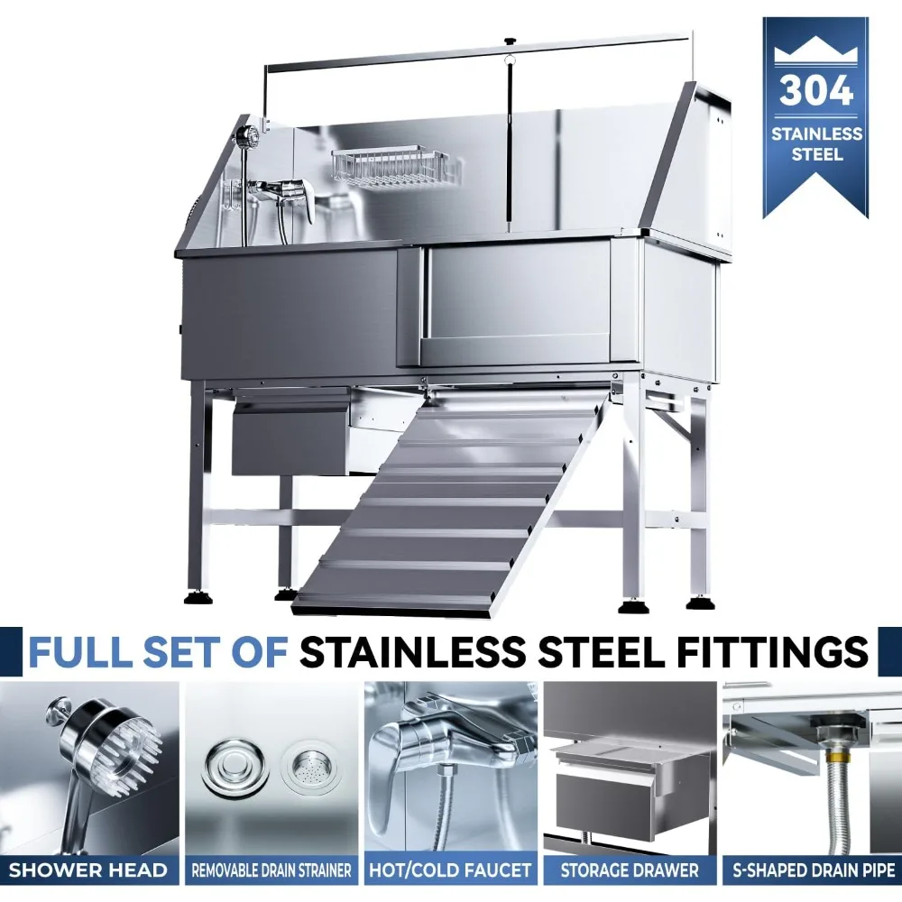 US Shipping Professional Stainless Steel Dog Washing Station Adjustable Height Grooming Tub with Ramp and Storage for Large
US Shipping Professional Stainless Steel Dog Washing Station Adjustable Height Grooming Tub with Ramp and Storage for Large