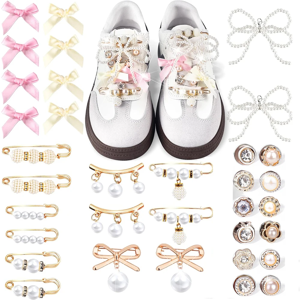 34Pcs Shoe Charms for Sneakers Gold Junk Socks Charms Kit Shoe Lace Charm Pearl Bow Brooch and Pins for Women Jewelry Accessorie
34Pcs Shoe Charms for Sneakers Gold Junk Socks Charms Kit Shoe Lace Charm Pearl Bow Brooch and Pins for Women Jewelry Accessorie