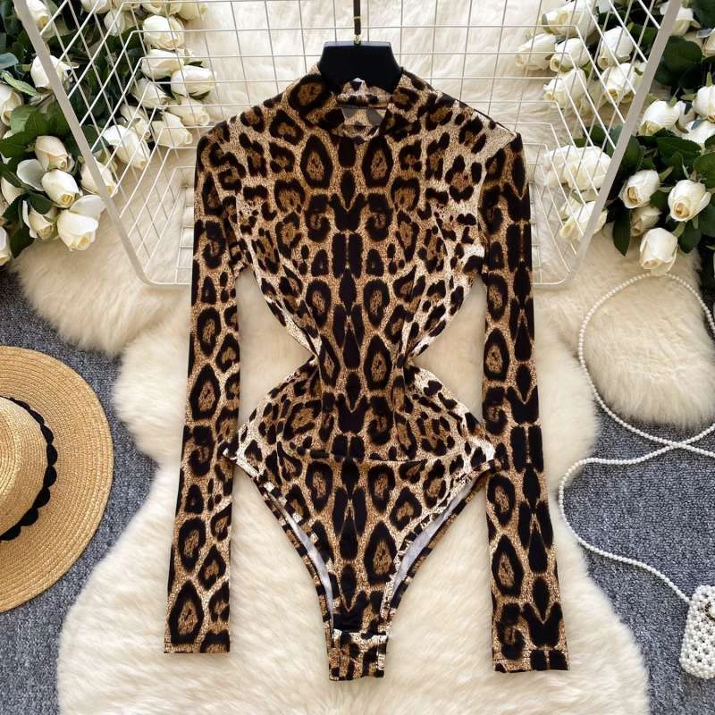 Women's Clothing Leopard Print Bodysuit High Neck Long Sleeve Twist Cutout Waist Bodycon Slim Fit, Sexy Wild Top Spring Autumn
Women's Clothing Leopard Print Bodysuit High Neck Long Sleeve Twist Cutout Waist Bodycon Slim Fit, Sexy Wild Top Spring Autumn