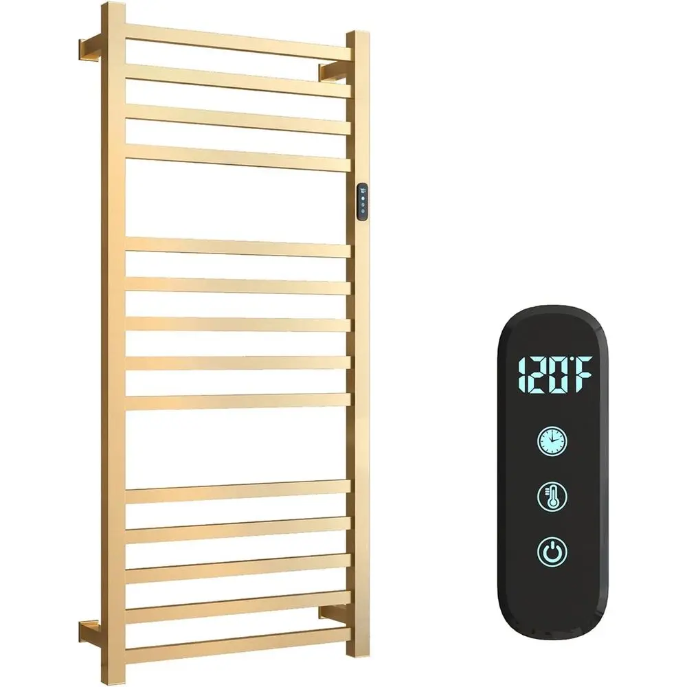 Wall-Mounted Heated Towel Rack, 14-Bar with Timer & Adjustable Temp, Hardwired/Plug-in, Brushed Gold
Wall-Mounted Heated Towel Rack, 14-Bar with Timer & Adjustable Temp, Hardwired/Plug-in, Brushed Gold