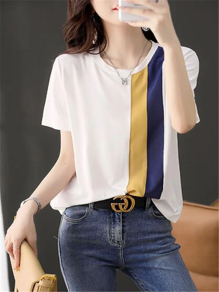 Pure Cotton T-shirt Female Short Sleeved T-shirt For Women Contrasting Colors Summer Tops Woman Tees Casual O-neck Ladies Tshirt
Pure Cotton T-shirt Female Short Sleeved T-shirt For Women Contrasting Colors Summer Tops Woman Tees Casual O-neck Ladies Tshirt