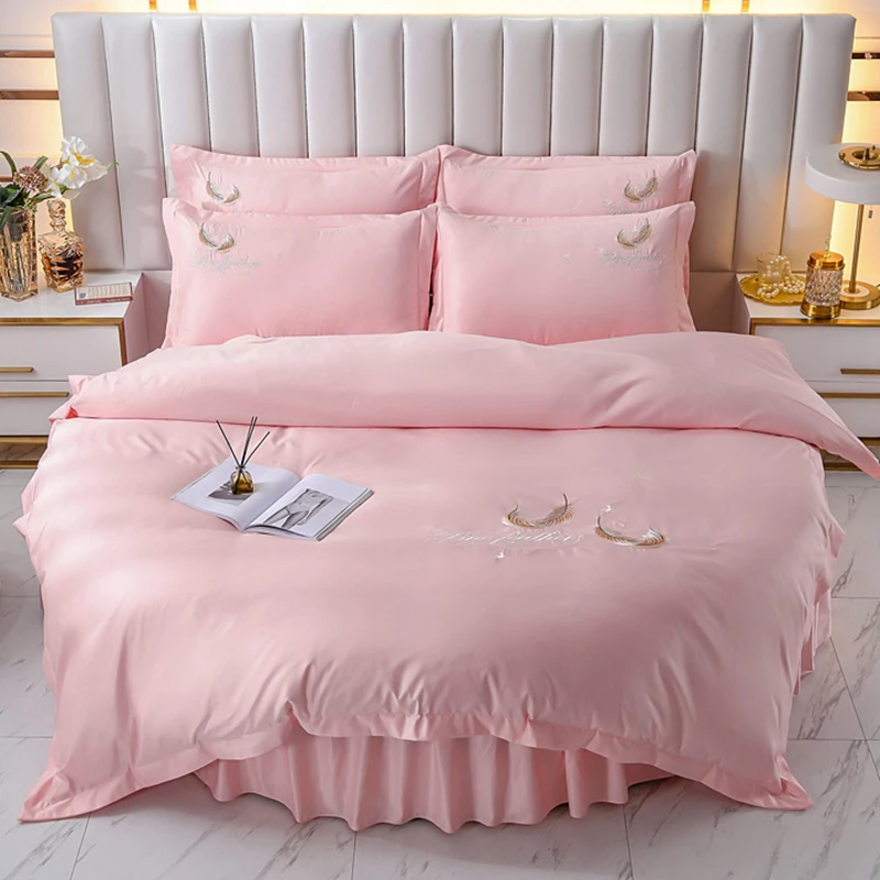 Round Bed Embroidery 4pcs Bedding Set Washed Easy Bed Linen Duvet Cover Pink Designer Twin Bedding Set Luxury Beds Cover Sets #/
Round Bed Embroidery 4pcs Bedding Set Washed Easy Bed Linen Duvet Cover Pink Designer Twin Bedding Set Luxury Beds Cover Sets #/
