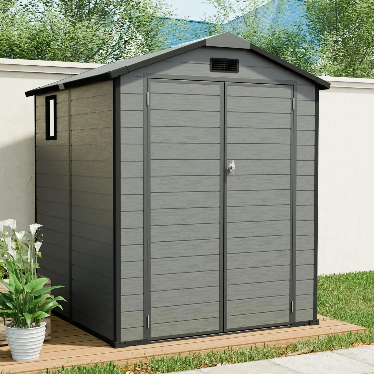 Lockable 6x6 FT Resin Storage Shed with Windows Vents Transparent Roof Floor for Garden Tools Lawn Mower, Customized
Lockable 6x6 FT Resin Storage Shed with Windows Vents Transparent Roof Floor for Garden Tools Lawn Mower, Customized