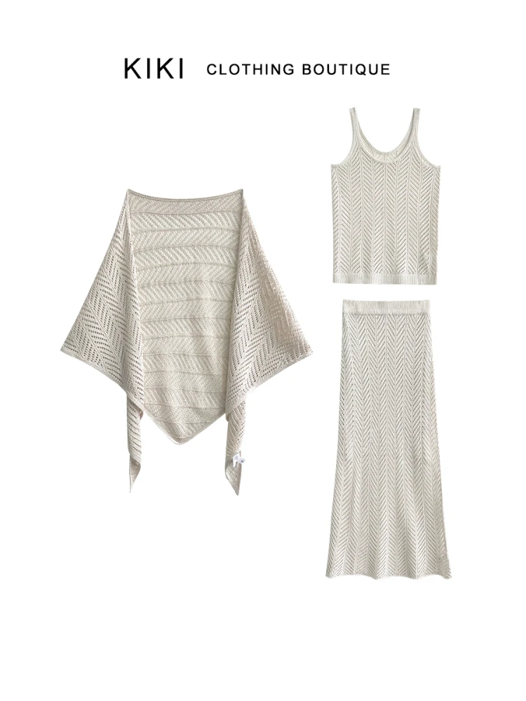 Kiki Knitted Hollow out TriangleShoulder Vest And Skirt Set Textured Trapezoidal Design Summer Fashion Women's Ensemble
Kiki Knitted Hollow out TriangleShoulder Vest And Skirt Set Textured Trapezoidal Design Summer Fashion Women's Ensemble