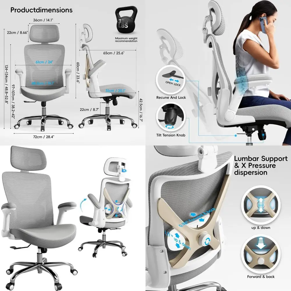 Эргономичное офисное кресло с высокой спинкой из искусственной кожи, регулируемой поясничной поддержкой и откидными подлокотниками для комфортного длительного использования (серое)
Эргономичное офисное кресло с высокой спинкой из искусственной кожи, регулируемой поясничной поддержкой и откидными подлокотниками для комфортного длительного использования (серое)