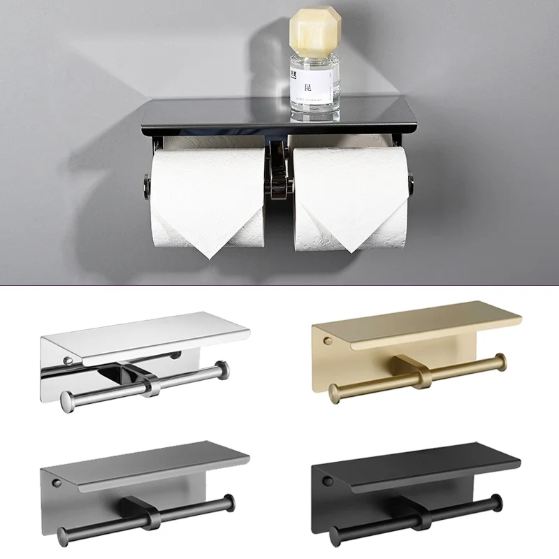 Держатель для туалетной бумаги с двойной головкой из нержавеющей стали, настенный, с полкой для рулона бумаги для ванной комнаты, современный минималистичный дизайн 
Держатель для туалетной бумаги с двойной головкой из нержавеющей стали, настенный, с полкой для рулона бумаги для ванной комнаты, современный минималистичный дизайн