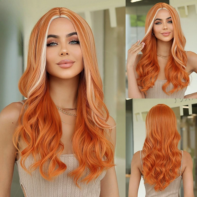 High temperature silk female wig, orange gold gradual change highlights big waves, art exhibition with the same full headgear,
High temperature silk female wig, orange gold gradual change highlights big waves, art exhibition with the same full headgear,