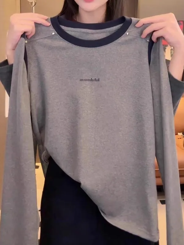 Faionable Color Blo Long Sve Pure Cotton Base irt T-irt Women's Spring Large Size Loose Fit Versatile Top
Faionable Color Blo Long Sve Pure Cotton Base irt T-irt Women's Spring Large Size Loose Fit Versatile Top