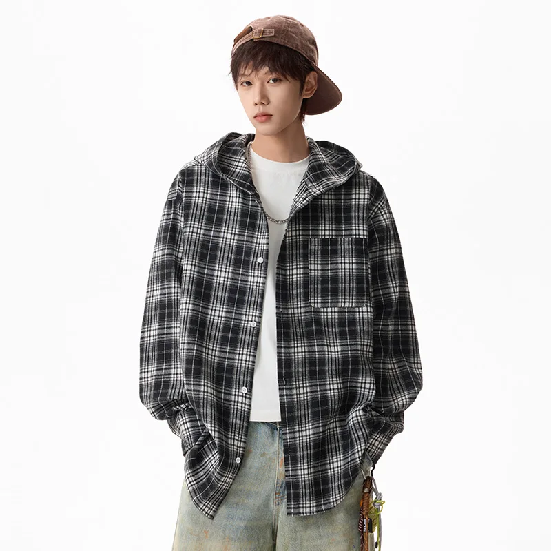 Korean Style Men's Long-sleeved Shirts Hooded Plaid Shirts Oversize Blouses Breathable Loose Shirt Harajuku Male Clothes
Korean Style Men's Long-sleeved Shirts Hooded Plaid Shirts Oversize Blouses Breathable Loose Shirt Harajuku Male Clothes