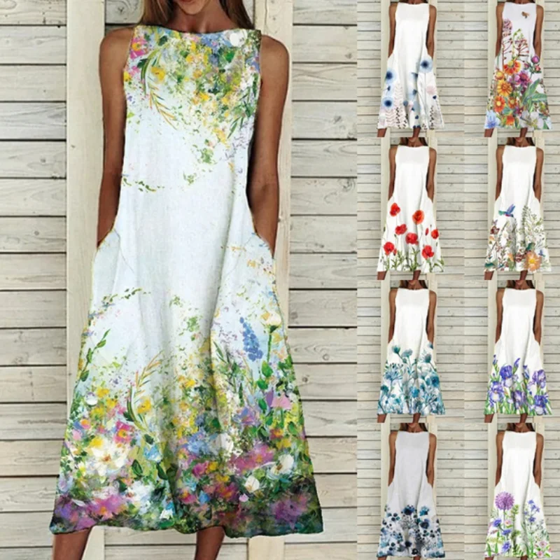 Women's Summer Fashion Elegant Sleeveless Print A-Line Dress Girls Sweet Long Dress Round Neck Casual Party Dresses
Women's Summer Fashion Elegant Sleeveless Print A-Line Dress Girls Sweet Long Dress Round Neck Casual Party Dresses