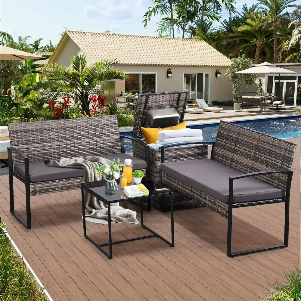 4-piece Outdoor Terrace Furniture Set with Built-in Beverage Cooler Storage Box, Willow Conversation Set, Outdoor Love
4-piece Outdoor Terrace Furniture Set with Built-in Beverage Cooler Storage Box, Willow Conversation Set, Outdoor Love